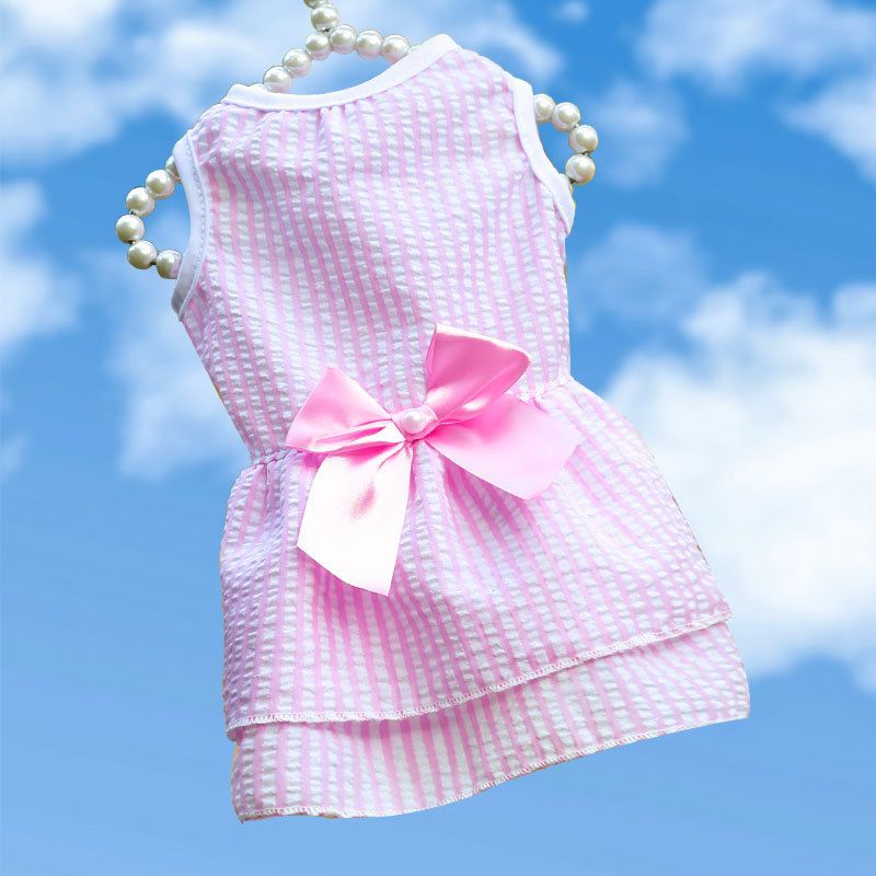 Plaid Dog Dress Bow Pet Clothing Polyester 230 Skirt Powder Vertical Stripe XL