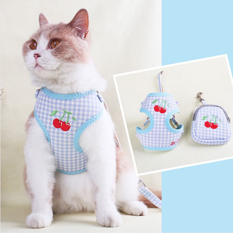 Zichen Cat Harness Cotton Vest Summer Blue (with bag) M(1.5 suitable for 3.50 kg-7.50 kg
