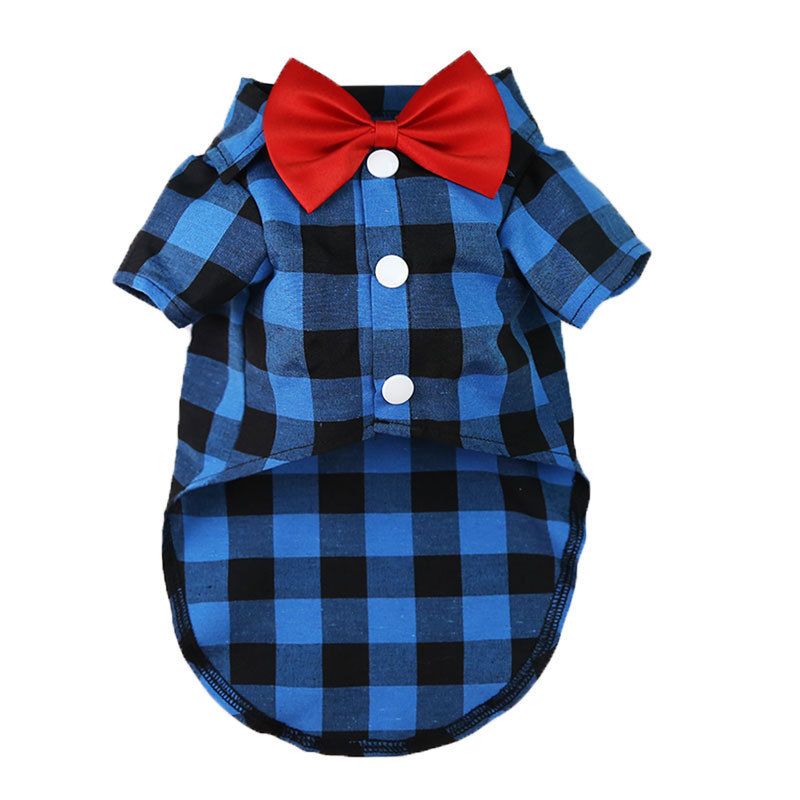 Shine Dog Plaid Shirt Suit Wedding Teddy Red and Black Plaid Tie Shirt 3XL bust 68 back length 42cm