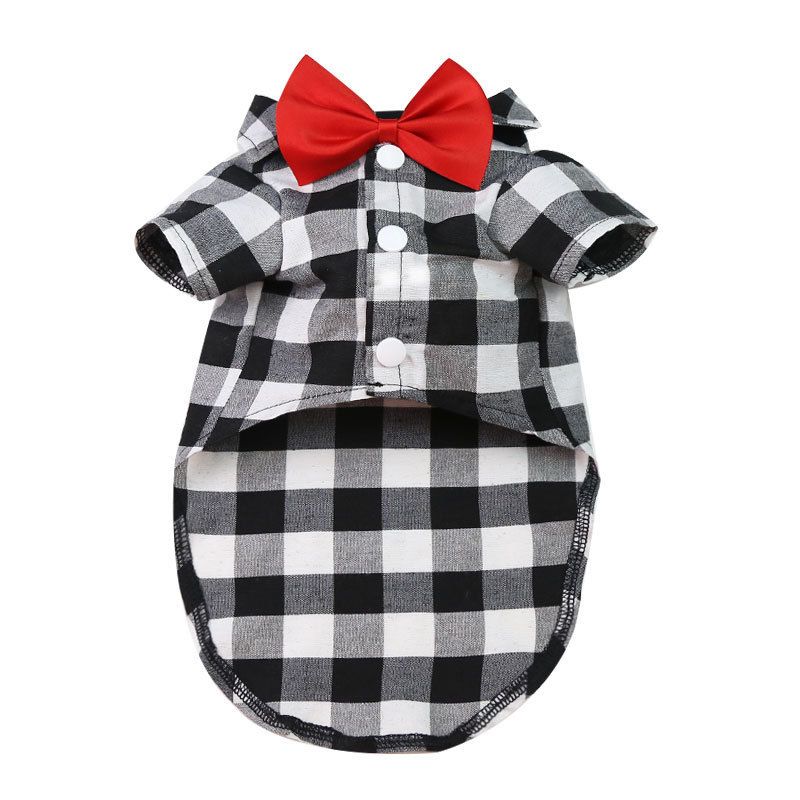 Shine Dog Plaid Shirt Suit Wedding Teddy Black and White Plaid Bow-tie Shirt 4XL bust 80 back length 50cm