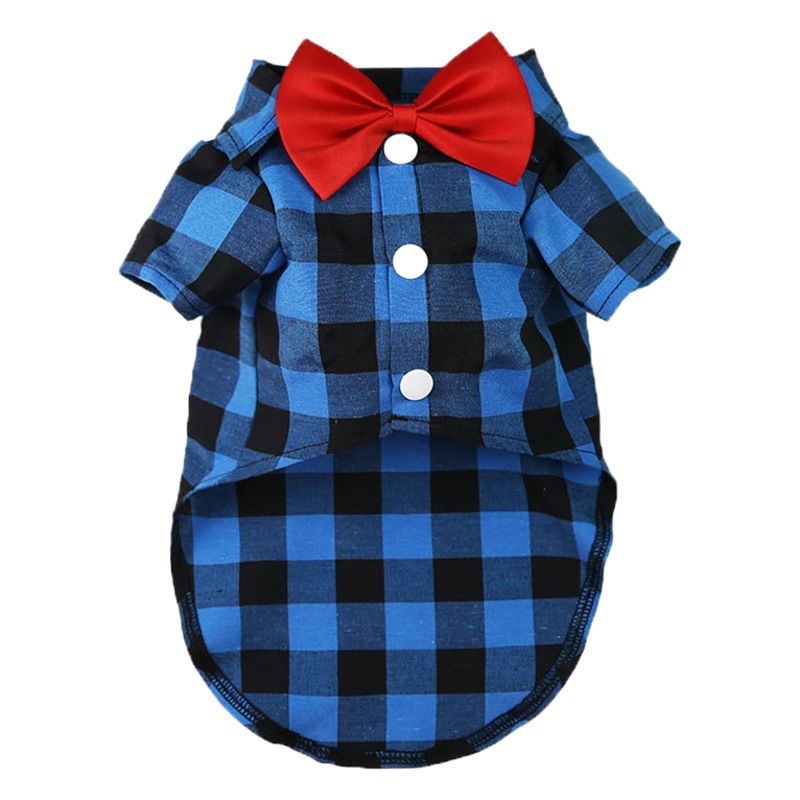 Shine Dog Plaid Shirt Suit Wedding Teddy Red and Black Plaid Tie Shirt M chest circumference 40 back length 30cm