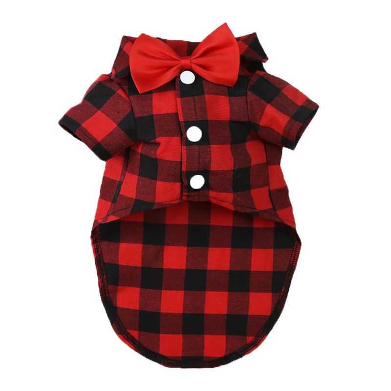 Shine Dog Plaid Shirt Suit Wedding Teddy Red and Black Plaid Tie Shirt XL bust 50 long 40cm