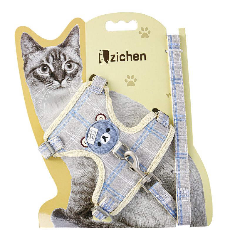Zichen Vest Cat Leash Polyester Traction Strap Grey M(1.5 suitable for 3.50 kg-7.50 kg