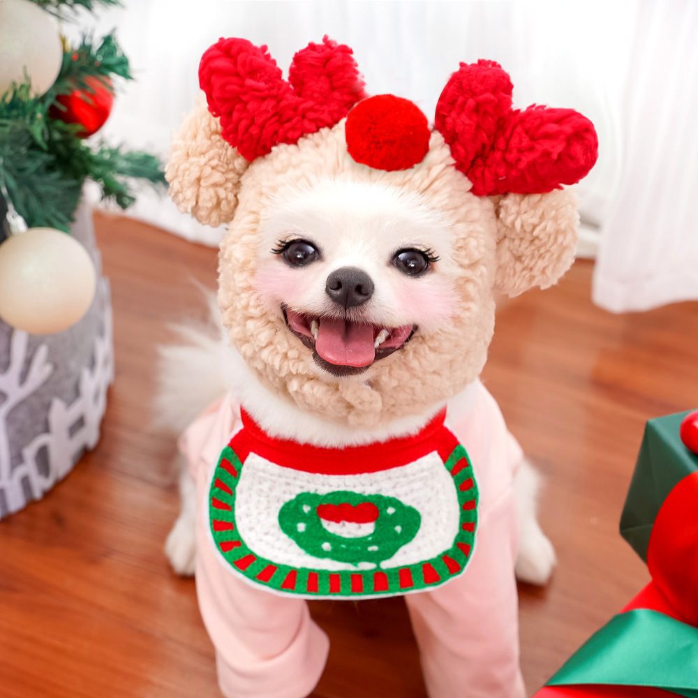 Weiwang Cartoon Pet Hat Christmas Deer Antlers White hat antlers S (good for 1.00 kg-4.00 kg pets)