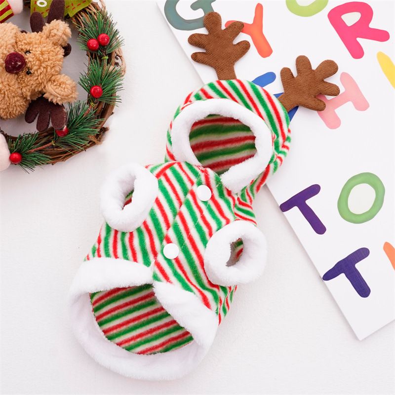Christmas Pet Clothes Dog Cat Winter Cotton 144 red and green striped cotton-padded coat XS