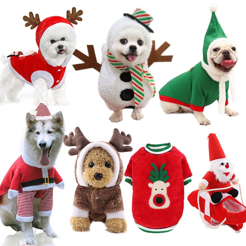 Christmas Pet Clothes Dog Cat Winter Cotton Two-Piece Set (Red Hat + red skirt) L