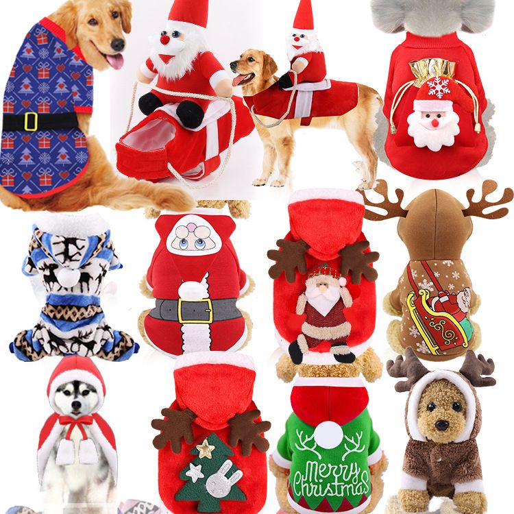 Christmas Pet Clothes Dog Cat Winter Cotton Two-Piece Set (Red Hat + red skirt) L
