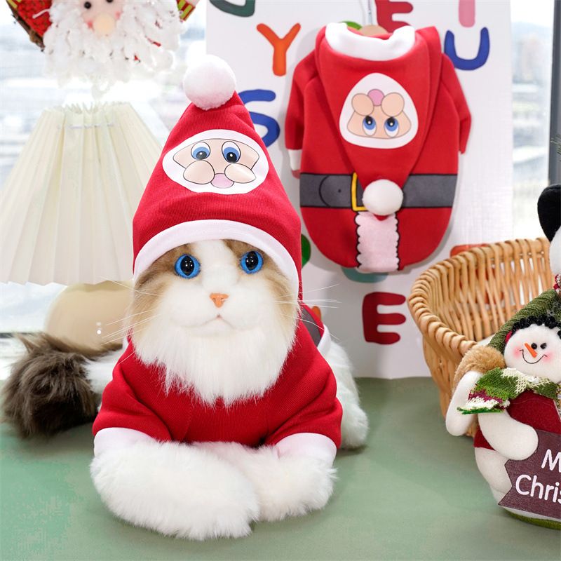 Christmas Pet Clothes Dog Cat Winter Cotton Two-Piece Set (Red Hat + red skirt) L