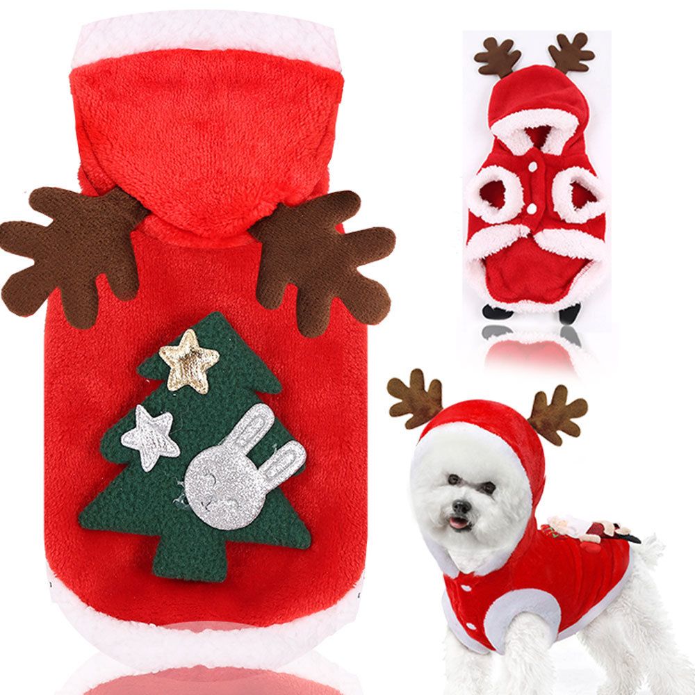 Christmas Pet Clothes Dog Cat Winter Cotton Two-Piece Set (Red Hat + red skirt) L