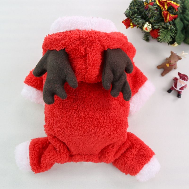 Christmas Pet Clothes Dog Cat Winter Cotton Four-leg flannel thickened red elk 2XL