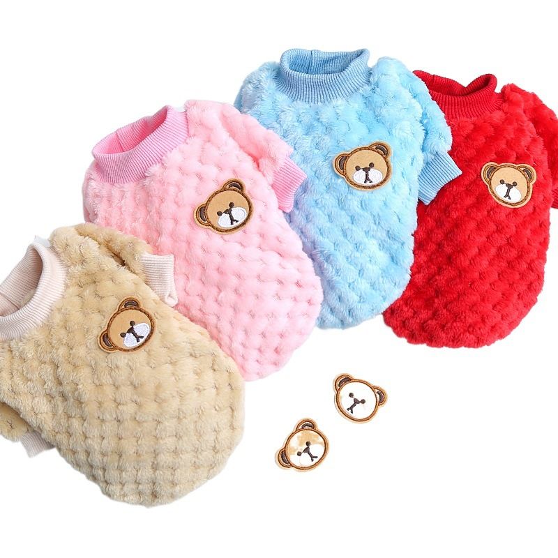 Shine Pet Clothes Coral Fleece Two Leg Dog Cat Embroidered Chihuahua Velvet Green Orange Stripe L (bust 45 back length 35cm)