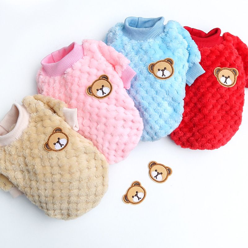 Shine Pet Clothes Coral Fleece Two Leg Dog Cat Embroidered Chihuahua Velvet Green Orange Stripe L (bust 45 back length 35cm)