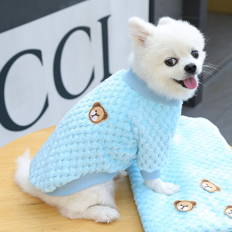 Shine Pet Clothes Coral Fleece Two Leg Dog Cat Embroidered Chihuahua Velvet Green Orange Stripe L (bust 45 back length 35cm)