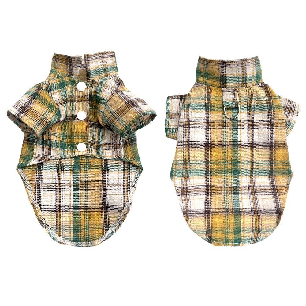 Shine Dog Plaid Shirt Suit Wedding Teddy Yellow and green plaid shirt with D-button L bust 45 back length 35cm