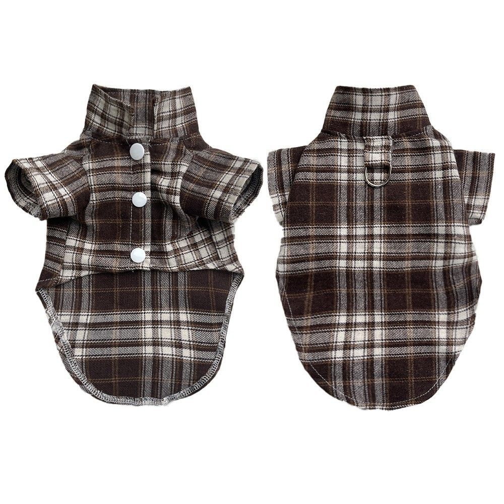 Shine Dog Plaid Shirt Suit Wedding Teddy Brown Plaid Shirt with D-Button L bust 45 back length 35cm