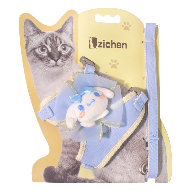 Zichen Cat Harness Vest Style Cotton Traction Rope Blue (cinnamon dog bow) S(1.0 recommendation 1.50 kg-3.50 kg