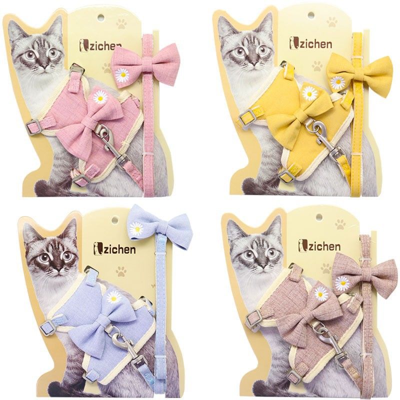 Zichen Cat Harness Vest Style Cotton Traction Rope Blue (cinnamon dog bow) S(1.0 recommendation 1.50 kg-3.50 kg