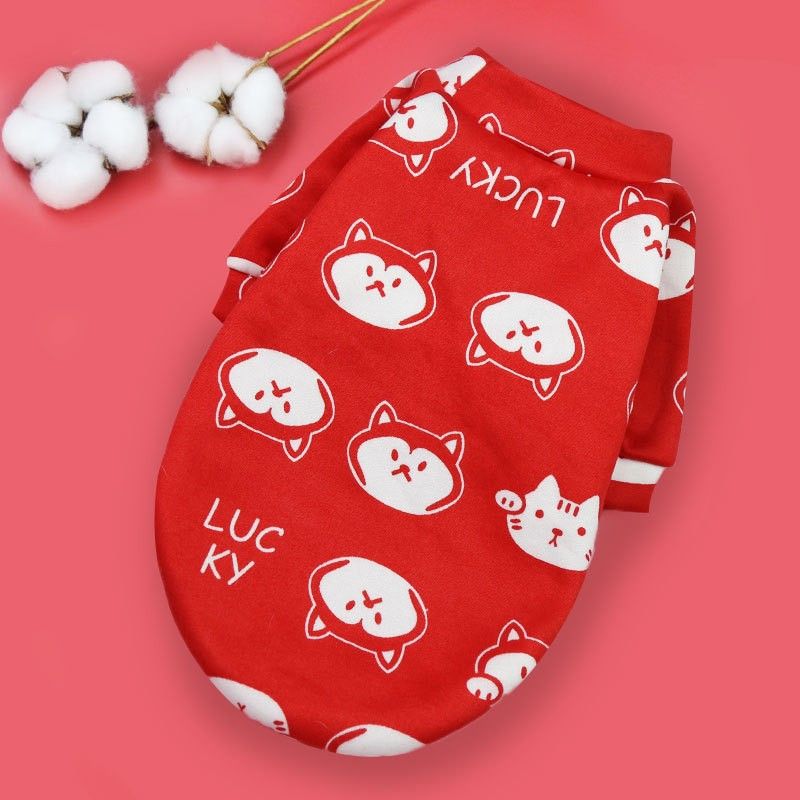 Shine Pet Sweatshirt Cartoon Print Two Leg 227 two-leg composite velvet red husky head S chest circumference 35 back length 25cm)
