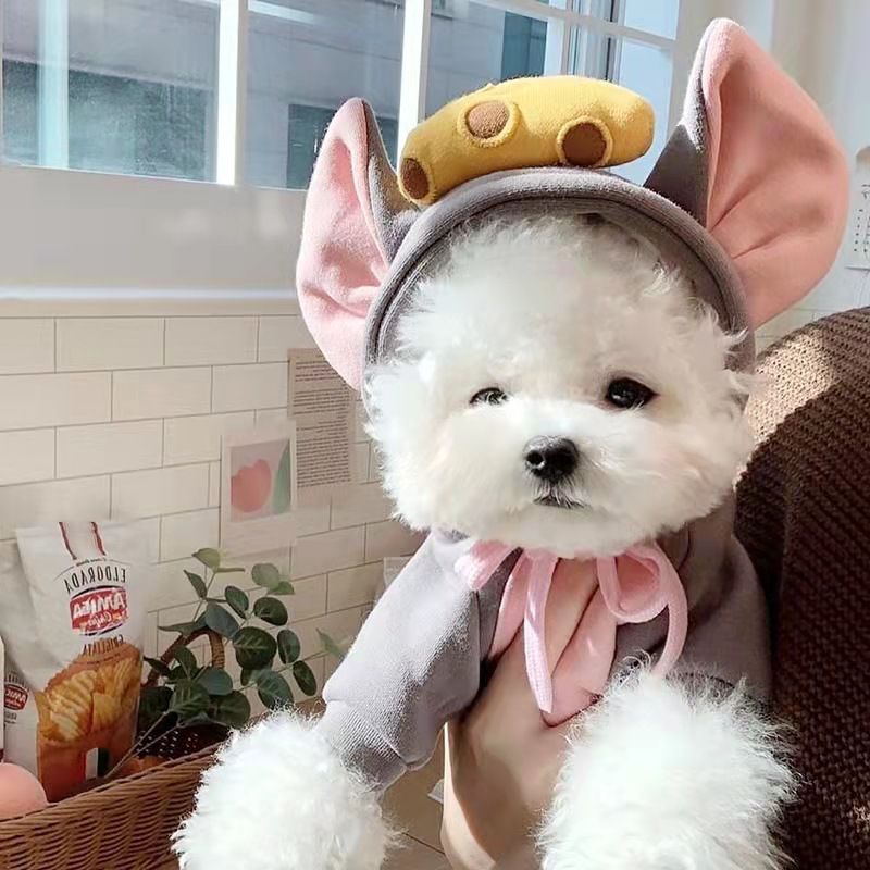 Shine Pet Hoodie Dog Cat Fruit Design Drawstring dark gray mouse cheese M (bust 44CM about 3.00 kg-4.50 kg pets)