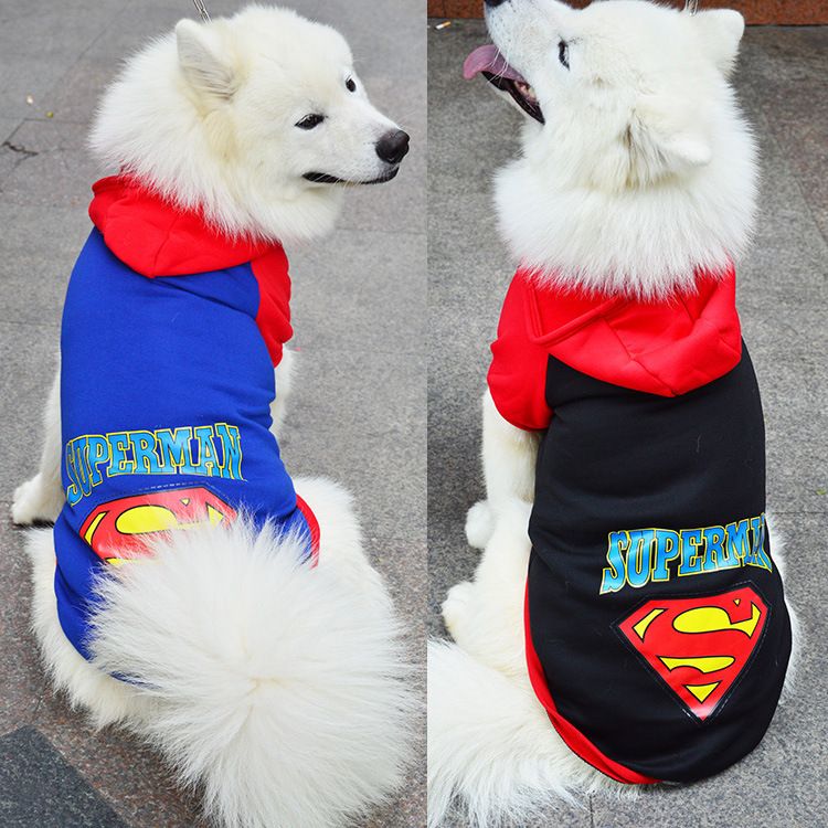 Pet Hoodie Sweatshirt Shine Superman Cotton Hooded Superman Blue 6XL (Bust 74CM)