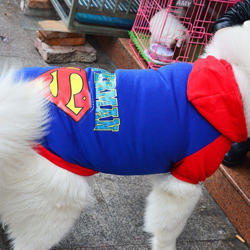 Pet Hoodie Sweatshirt Shine Superman Cotton Hooded Superman Blue 6XL (Bust 74CM)