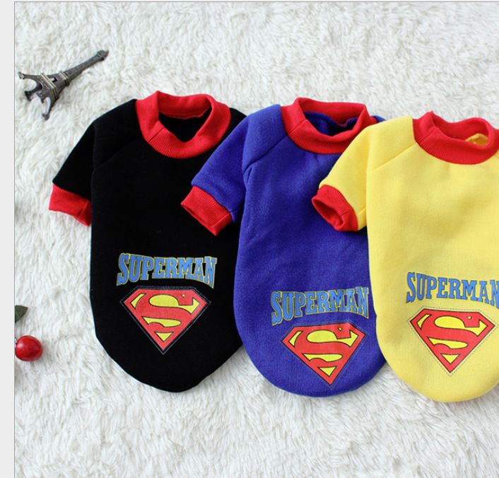 Pet Hoodie Sweatshirt Shine Superman Cotton thin two-legged superman black XS (Bust 27CM)