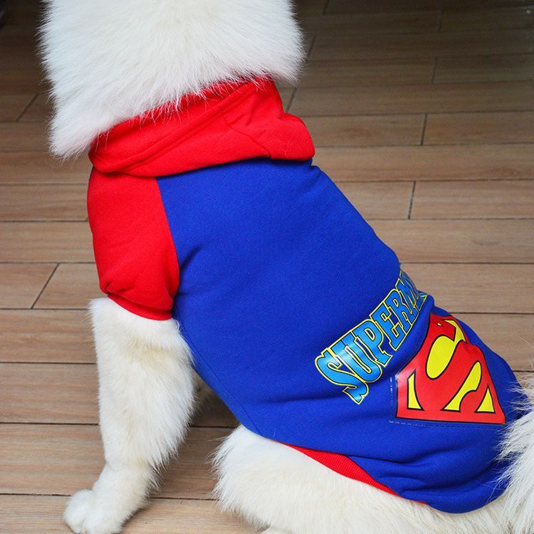 Pet Hoodie Sweatshirt Shine Superman Cotton thin two-legged superman black XS (Bust 27CM)