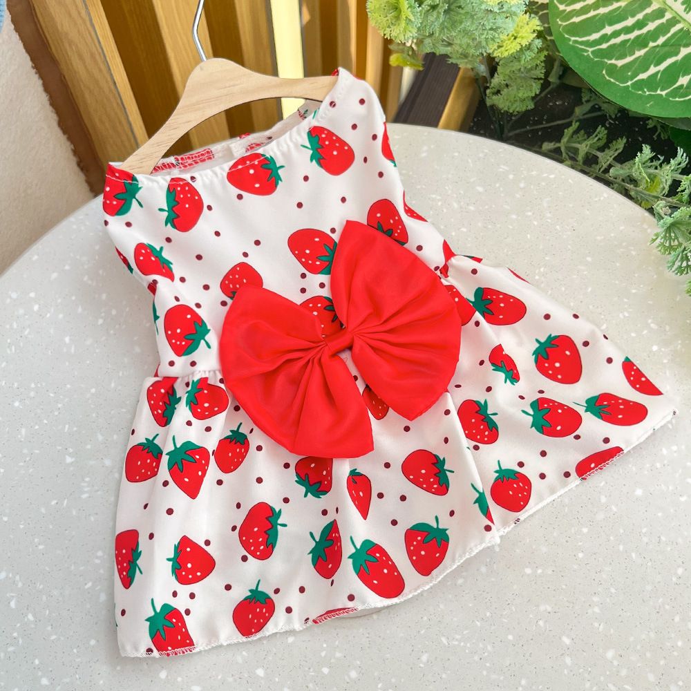 Plaid Dog Dress Bow Pet Clothing Polyester 230B Red Strawberry Skirt XXL