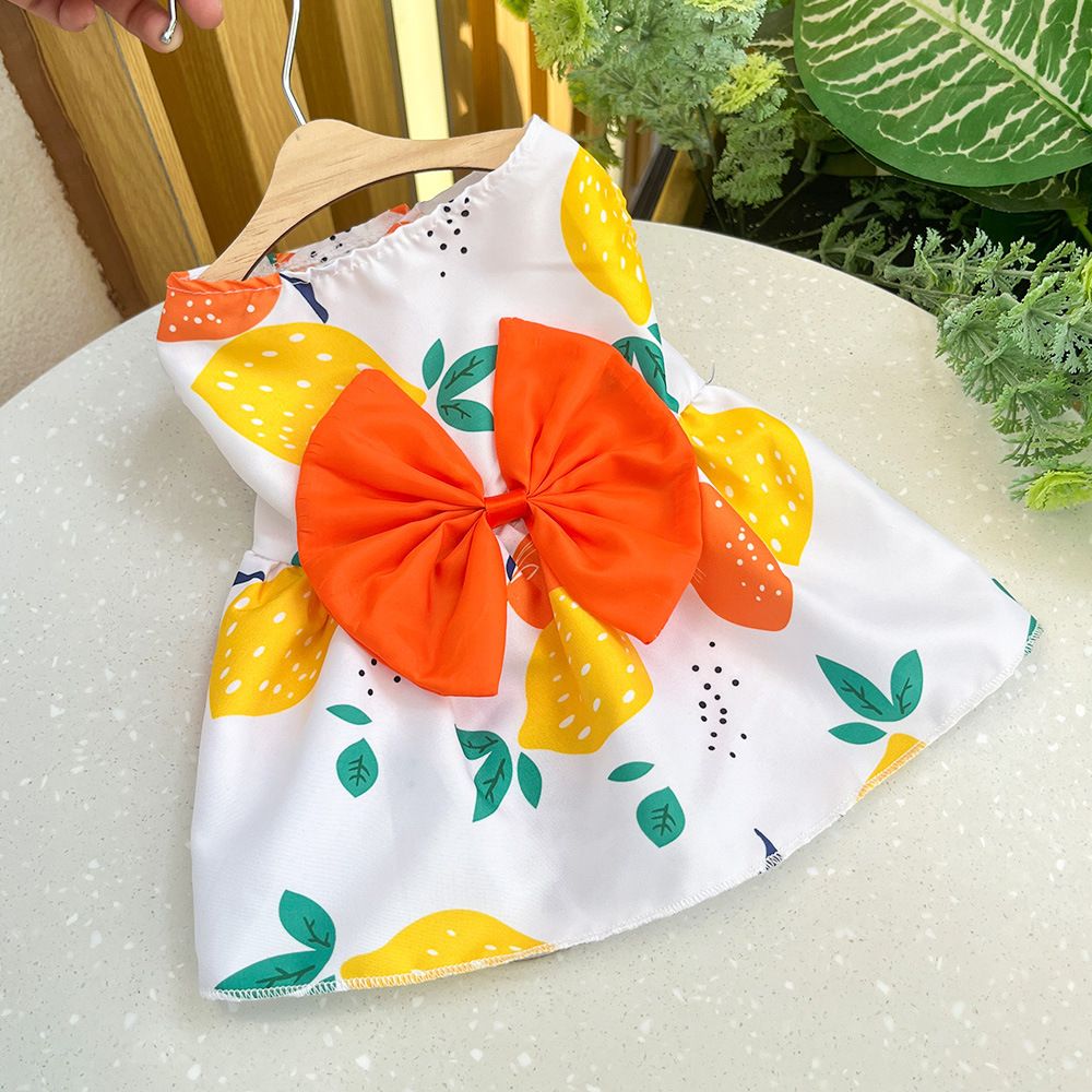 Plaid Dog Dress Bow Pet Clothing Polyester 230B Orange Lemon Dress XXL