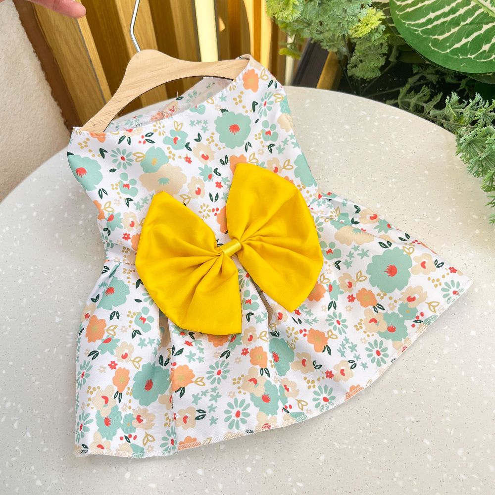 Plaid Dog Dress Bow Pet Clothing Polyester 230B Yellow Floral Dress XXL