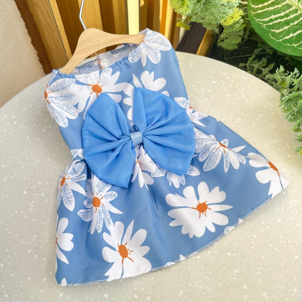 Plaid Dog Dress Bow Pet Clothing Polyester 230B Blue Daisy Skirt XXL