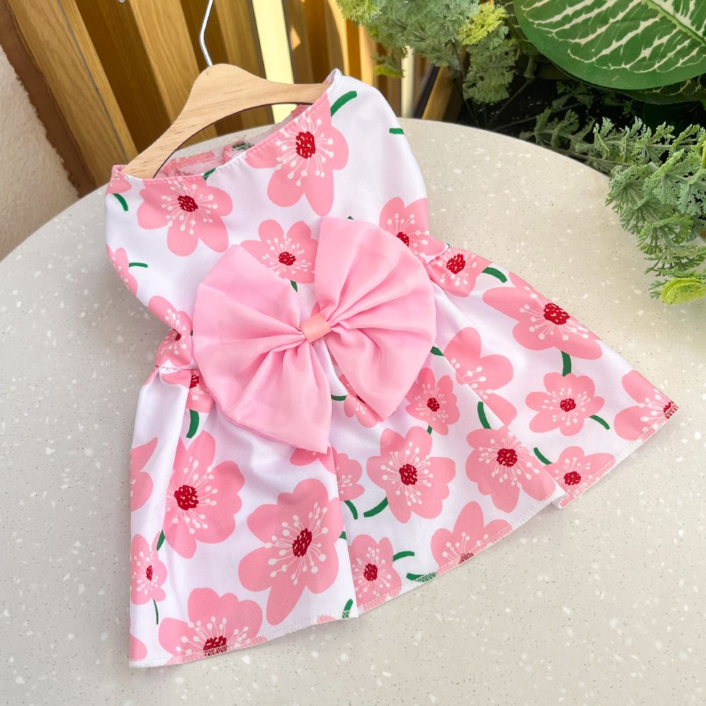 Plaid Dog Dress Bow Pet Clothing Polyester 230B Pink Trumpet Dress XXL