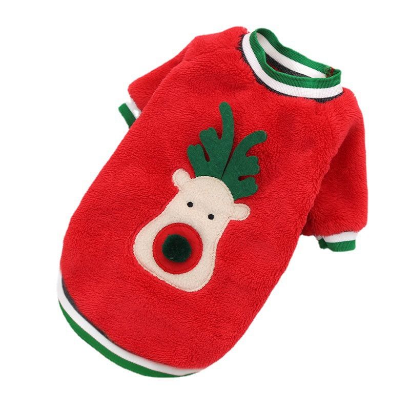 Coral Fleece Dog Sweatshirt Cartoon Deer 12450.00g leg green cotton velvet deer face XL (chest circumference 50 back length 40cm)