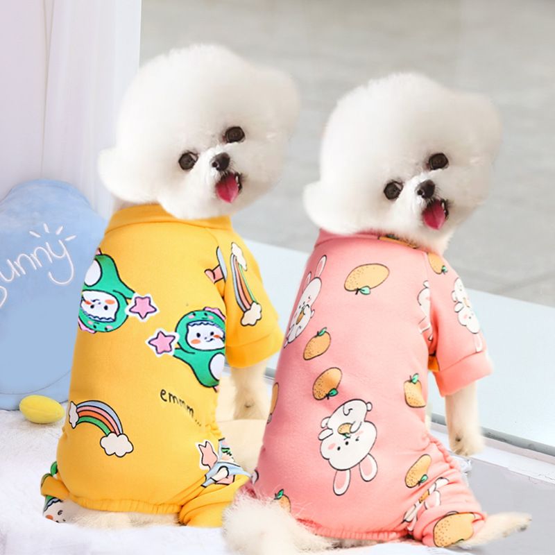 Shine Polyester Four Leg Dog Cat Pet Clothes 016D Four Leg Pants Powder White Rabbit Eating Oranges S (long back 25cm 1.50 kg-2.50 kg