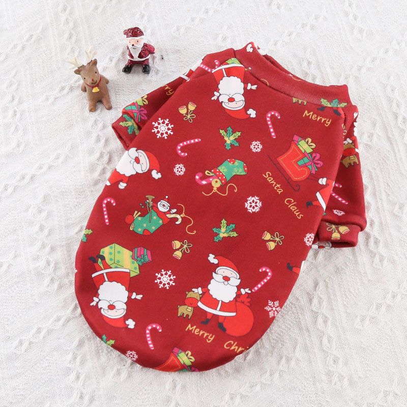 Pet Sweatshirt Christmas Print Fleece Lined Dog Cat Two-legged composite velvet burgundy bottom old man 4XL (chest circumference 80 back length 50)