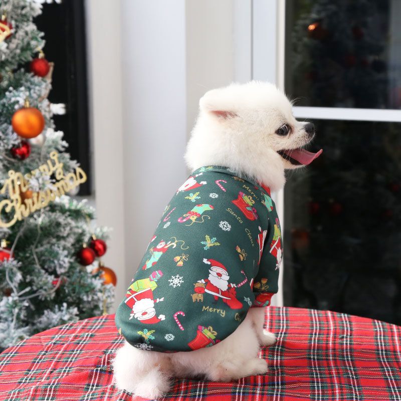 Pet Sweatshirt Christmas Print Fleece Lined Dog Cat Two-legged composite velvet burgundy bottom old man 4XL (chest circumference 80 back length 50)