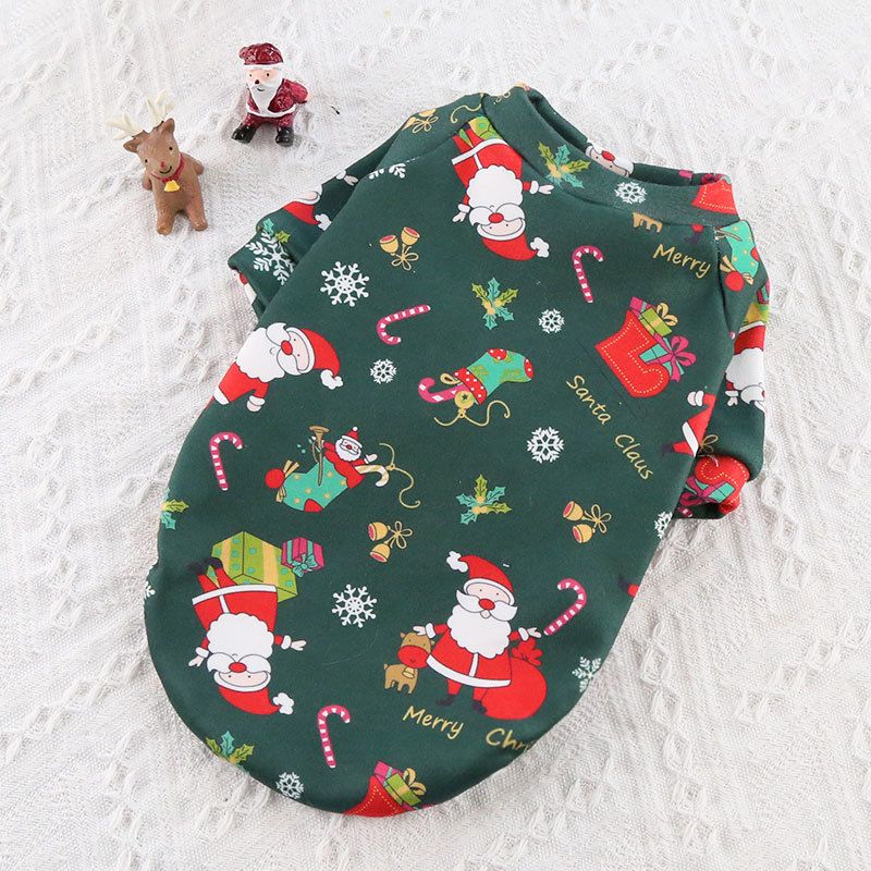 Pet Sweatshirt Christmas Print Fleece Lined Dog Cat Two-legged composite velvet green bottom old man XL (chest circumference 50 back length 40)