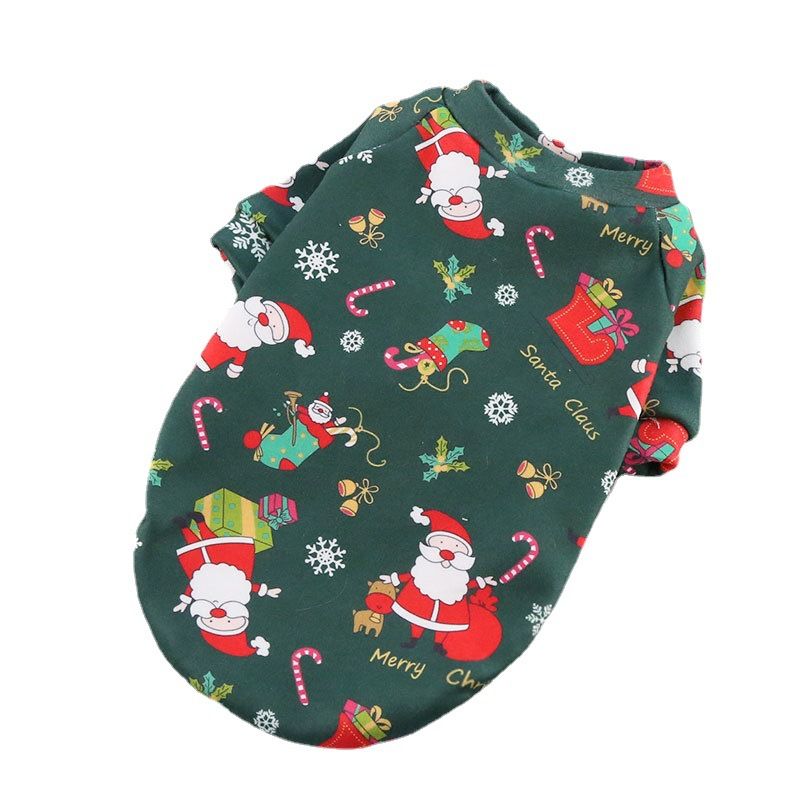 Pet Sweatshirt Christmas Print Fleece Lined Dog Cat Two-legged composite velvet green bottom old man XL (chest circumference 50 back length 40)