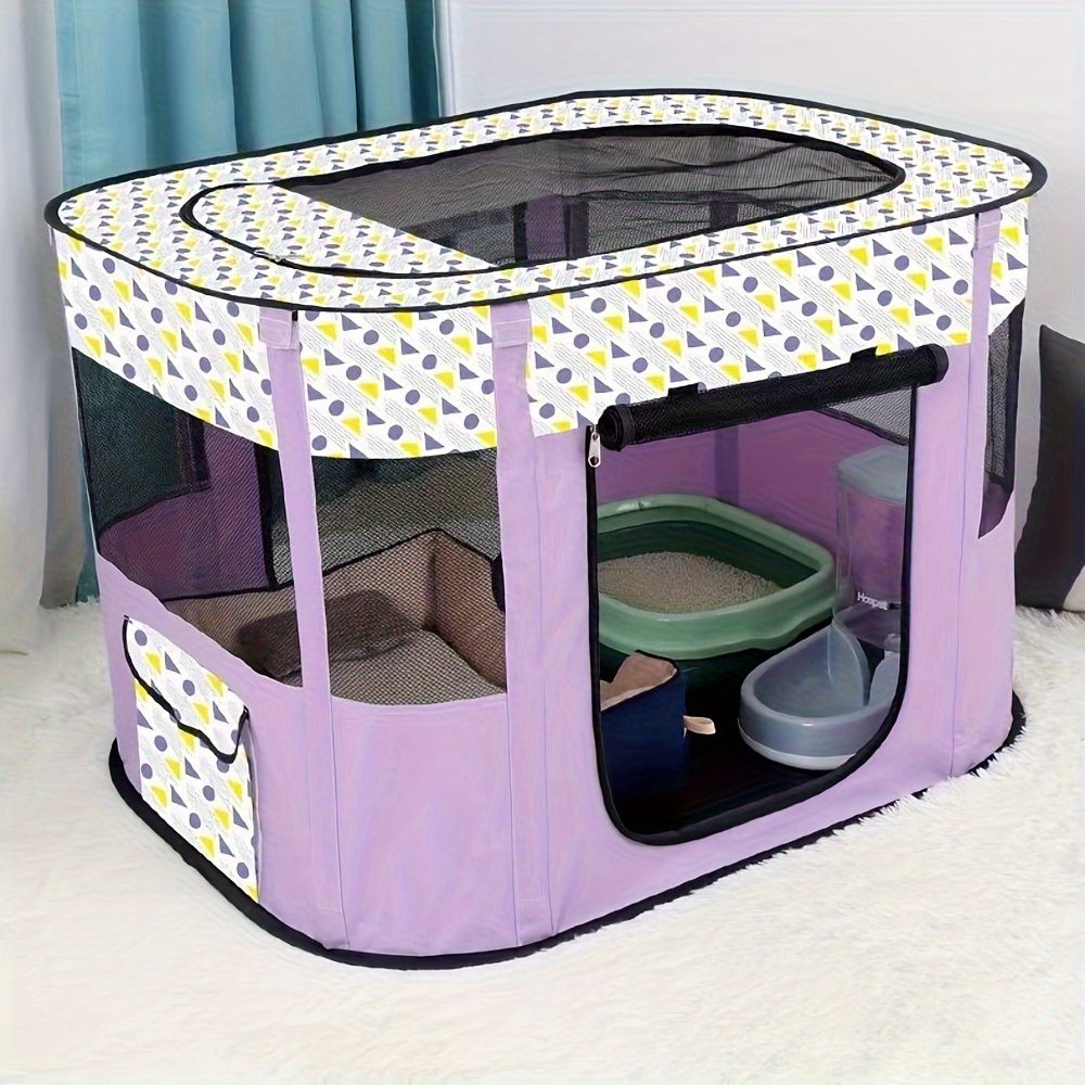 Foldable Pet Playpen for Cats and Small Dogs, Portable Puppy Exercise Cage, Indoor Pet Enclosure with Breathable Mesh, Perfect for Travel, Camping, and Outdoor Use as a Cat Whelping Box or Kitten Play Area (M, Green)