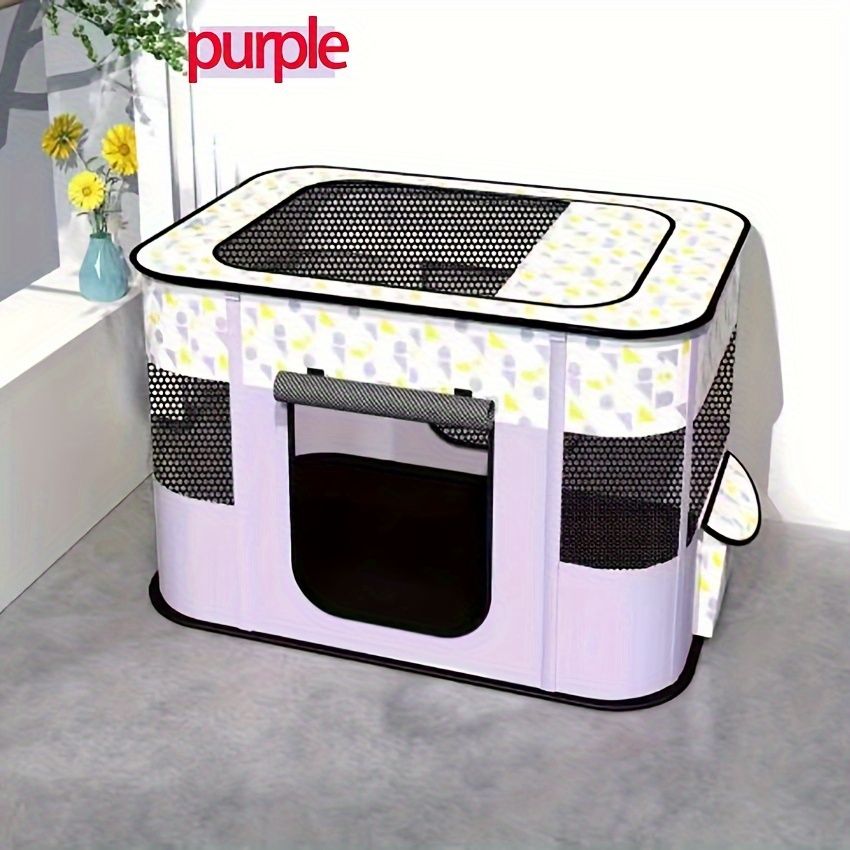 Foldable Pet Playpen for Cats and Small Dogs, Portable Puppy Exercise Cage, Indoor Pet Enclosure with Breathable Mesh, Perfect for Travel, Camping, and Outdoor Use as a Cat Whelping Box or Kitten Play Area (M, Purple)