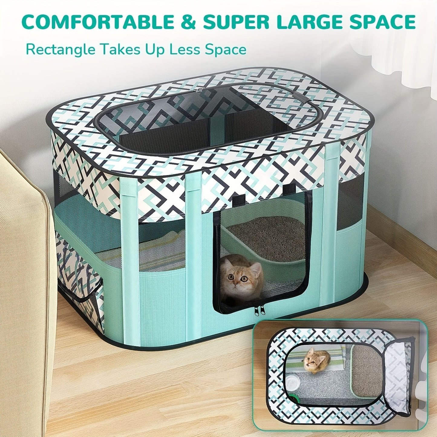 Foldable Pet Playpen for Cats and Small Dogs, Portable Puppy Exercise Cage, Indoor Pet Enclosure with Breathable Mesh, Perfect for Travel, Camping, and Outdoor Use as a Cat Whelping Box or Kitten Play Area (M, Purple)