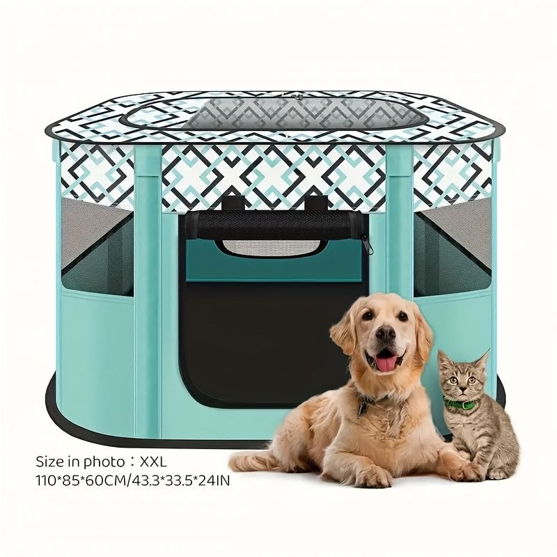 Foldable Pet Playpen for Cats and Small Dogs, Portable Puppy Exercise Cage, Indoor Pet Enclosure with Breathable Mesh, Perfect for Travel, Camping, and Outdoor Use as a Cat Whelping Box or Kitten Play Area (XL, Green)