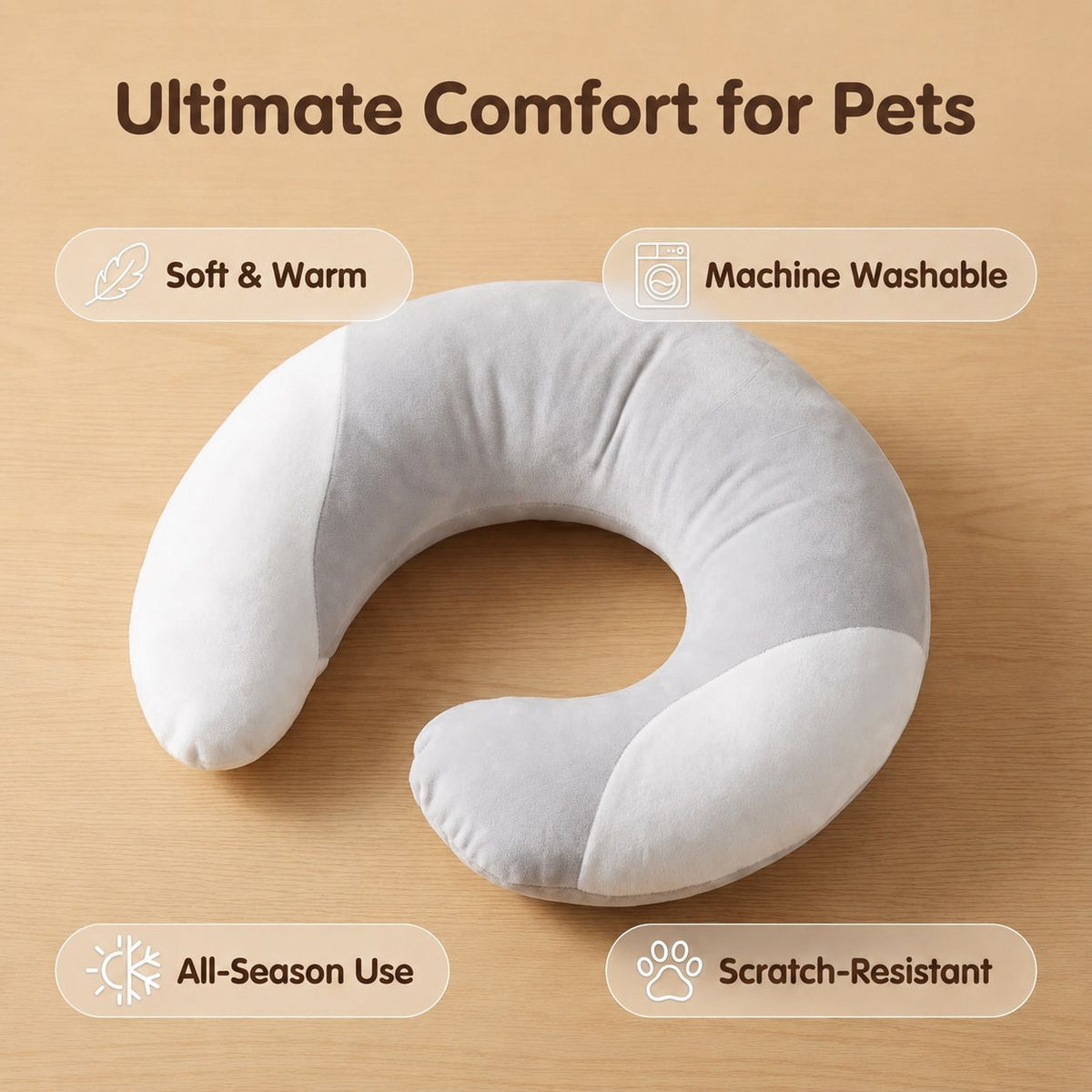 Additional product view: U-Shaped Plush Pet Sleep Support Pillow, Gray and White