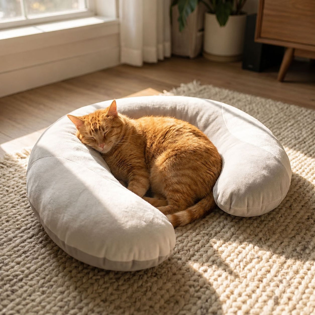 U-Shaped Plush Pet Sleep Support Pillow, Gray and White