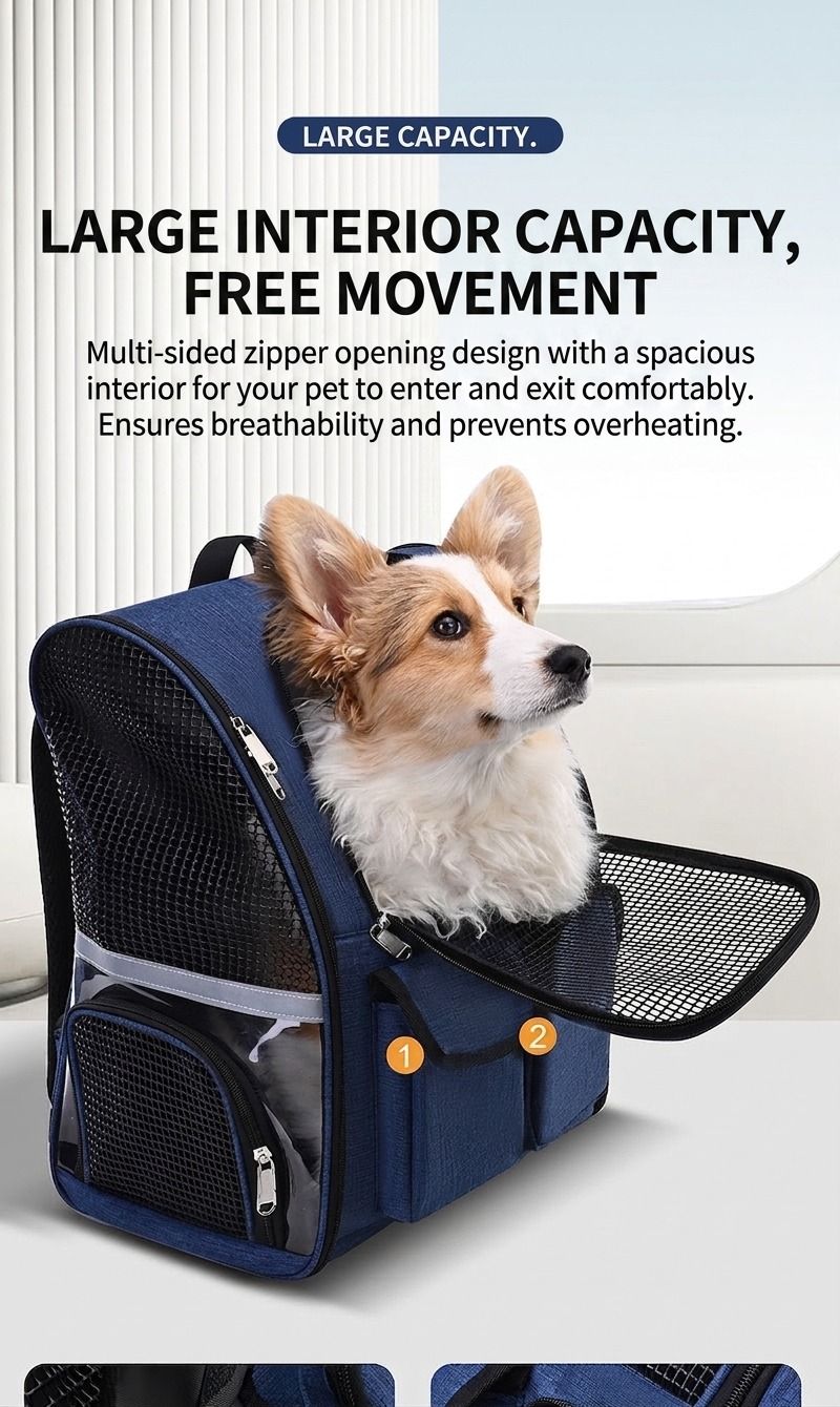 Pet Carrier Backpack for Travel, Hiking, and Vet Visits – Breathable Mesh Design with Reflective Safety Strips, Ideal for Cats and Small Dogs, Hands-Free Convenience for Outdoor Adventures (Black)