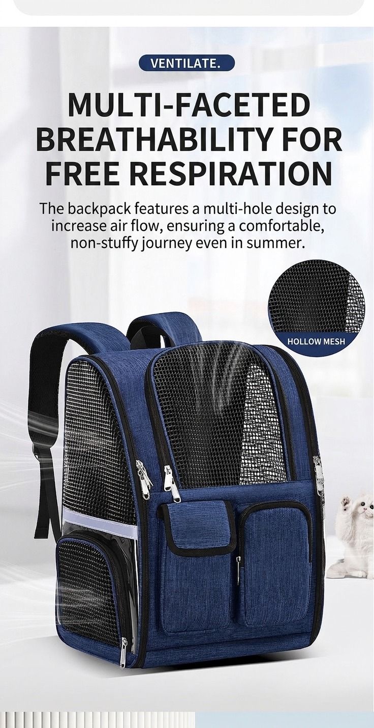 Pet Carrier Backpack for Travel, Hiking, and Vet Visits – Breathable Mesh Design with Reflective Safety Strips, Ideal for Cats and Small Dogs, Hands-Free Convenience for Outdoor Adventures (Black)