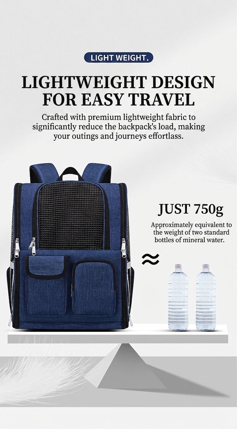 Pet Carrier Backpack for Travel, Hiking, and Vet Visits – Breathable Mesh Design with Reflective Safety Strips, Ideal for Cats and Small Dogs, Hands-Free Convenience for Outdoor Adventures (Navy)