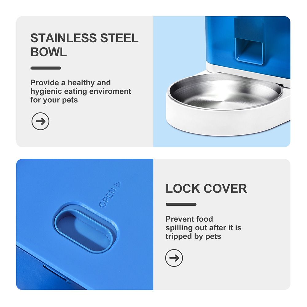 Smart Pet Feeder with WiFi and Button Control, 4L Automatic Cat and Dog Food Dispenser with Removable Stainless Steel Bowl, Ideal for Busy Owners, Travel, and Home Use (Blue, Button Version)
