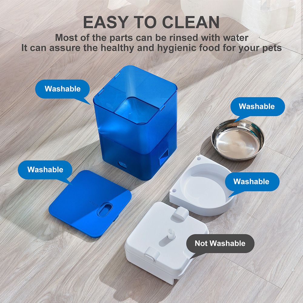 Smart Pet Feeder with WiFi and Button Control, 4L Automatic Cat and Dog Food Dispenser with Removable Stainless Steel Bowl, Ideal for Busy Owners, Travel, and Home Use (Cyan, WIFI Version)
