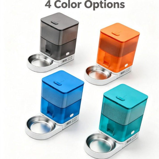Smart Pet Feeder with WiFi and Button Control, 4L Automatic Cat and Dog Food Dispenser with Removable Stainless Steel Bowl, Ideal for Busy Owners, Travel, and Home Use (Grey, Button Version)